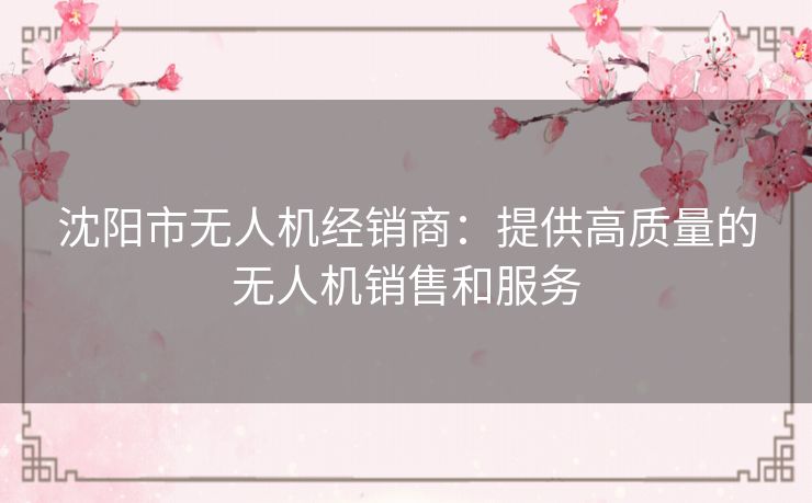 沈阳市无人机经销商：提供高质量的无人机销售和服务