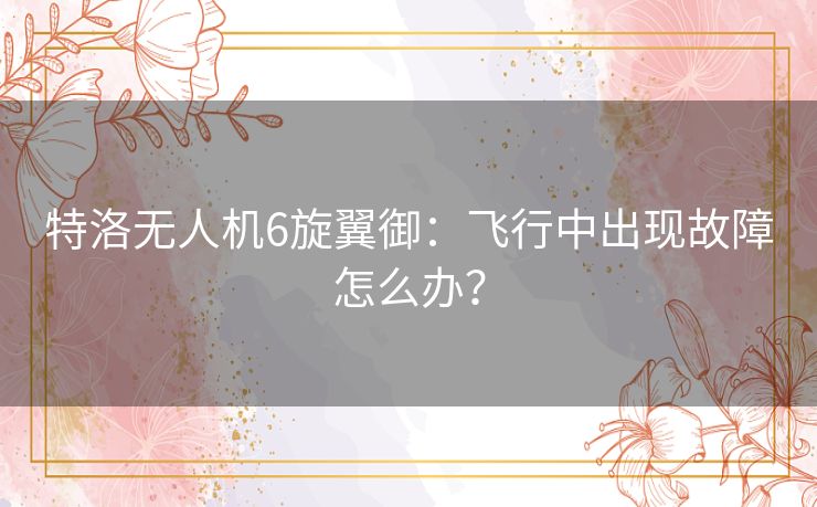 特洛无人机6旋翼御:飞行中出现故障怎么办? 特洛无人机6旋翼御:飞行中出现故障怎么办?