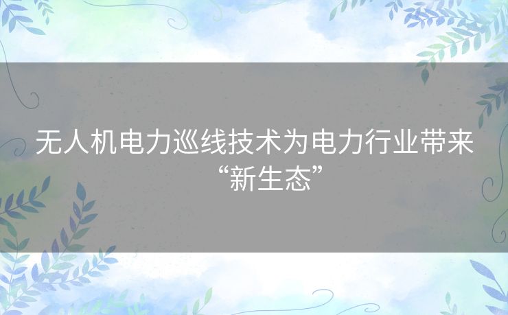 无人机电力巡线技术为电力行业带来“新生态”