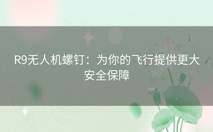 R9无人机螺钉:为你的飞行提供更大安全保障 R9无人机螺钉:为你的飞行提供更大安全保障