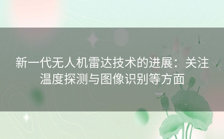 新一代无人机雷达技术的进展：关注温度探测与图像识别等方面