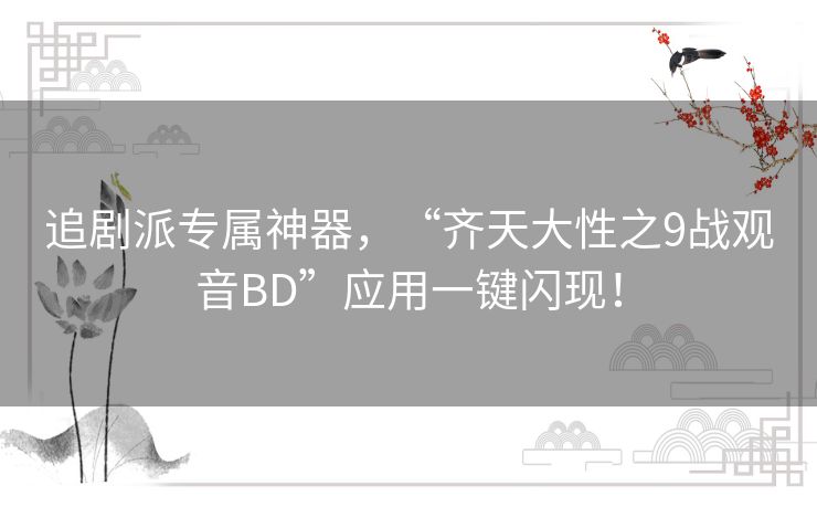 追剧派专属神器，“齐天大性之9战观音BD”应用一键闪现！