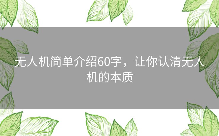 无人机简单介绍60字,让你认清无人机的本质 无人机简单介绍60字,让你认清无人机的本质