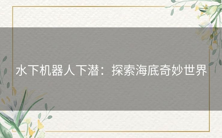 水下机器人下潜：探索海底奇妙世界