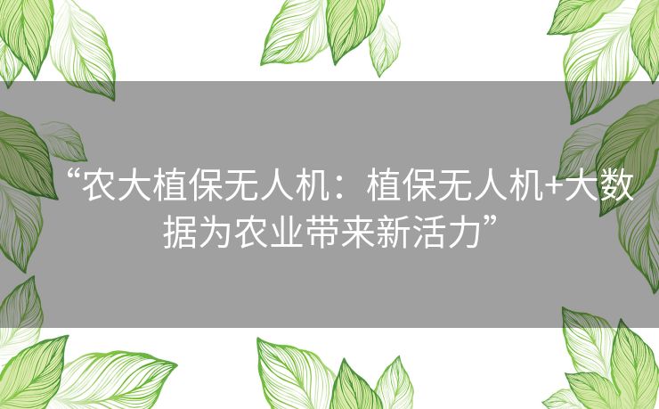 “农大植保无人机：植保无人机+大数据为农业带来新活力”