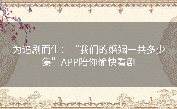 为追剧而生：“我们的婚姻一共多少集”APP陪你愉快看剧