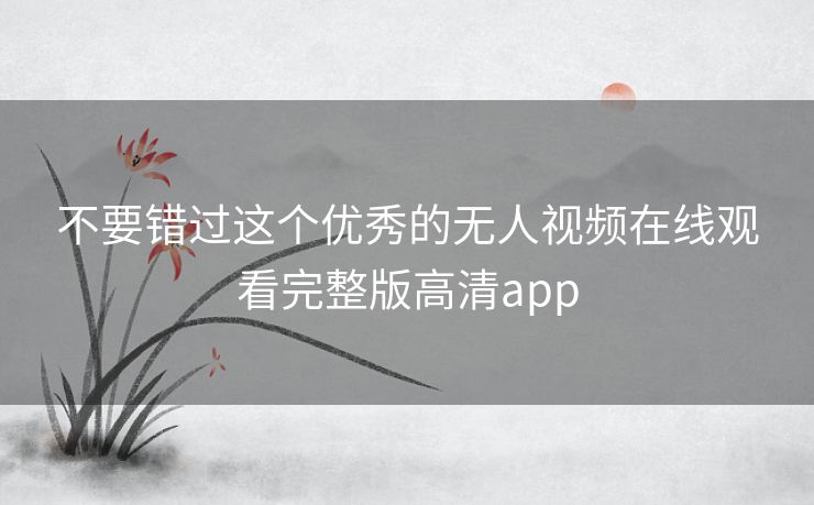 不要错过这个优秀的无人视频在线观看完整版高清app