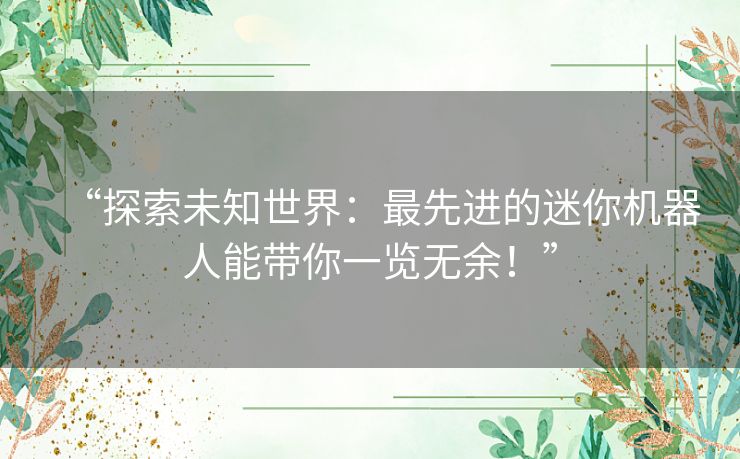“探索未知世界:最先进的迷你机器人能带你一览无余!” “探索未知世界:最先进的迷你机器人能带你一览无余!”