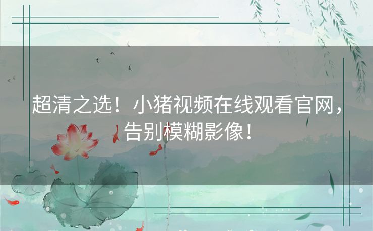 超清之选！小猪视频在线观看官网，告别模糊影像！