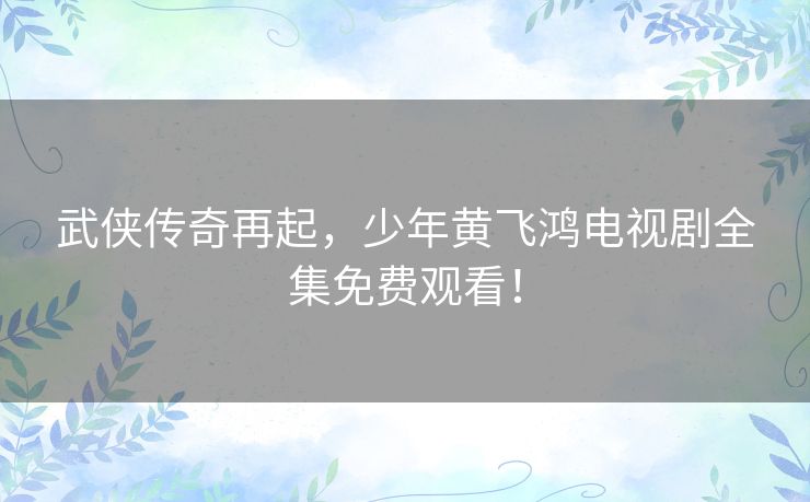 武侠传奇再起,少年黄飞鸿电视剧全集免费观看! 武侠传奇再起,少年黄飞鸿电视剧全集免费观看!