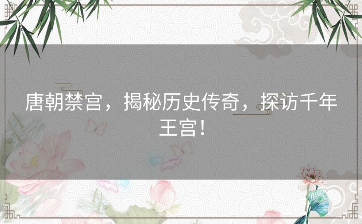 唐朝禁宫，揭秘历史传奇，探访千年王宫！