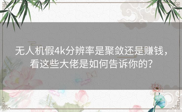 无人机假4k分辨率是聚敛还是赚钱,看这些大佬是如何告诉你的? 无人机假4k分辨率是聚敛还是赚钱,看这些大佬是如何告诉你的?