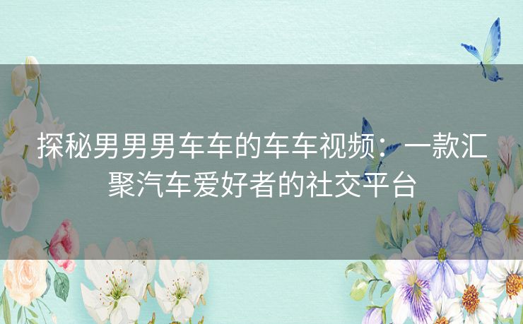 探秘男男男车车的车车视频:一款汇聚汽车爱好者的社交平台 探秘男男男车车的车车视频:一款汇聚汽车爱好者的社交平台