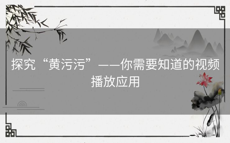探究“黄污污”——你需要知道的视频播放应用 探究“黄污污”——你需要知道的视频播放应用