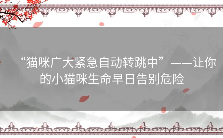 “猫咪广大紧急自动转跳中”——让你的小猫咪生命早日告别危险