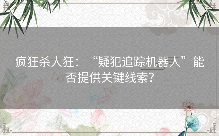 疯狂杀人狂:“疑犯追踪机器人”能否提供关键线索? 疯狂杀人狂:“疑犯追踪机器人”能否提供关键线索?