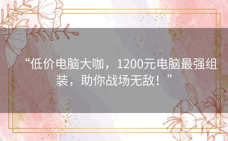 “低价电脑大咖,1200元电脑最强组装,助你战场无敌!” “低价电脑大咖,1200元电脑最强组装,助你战场无敌!”