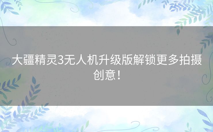 大疆精灵3无人机升级版解锁更多拍摄创意! 大疆精灵3无人机升级版解锁更多拍摄创意!