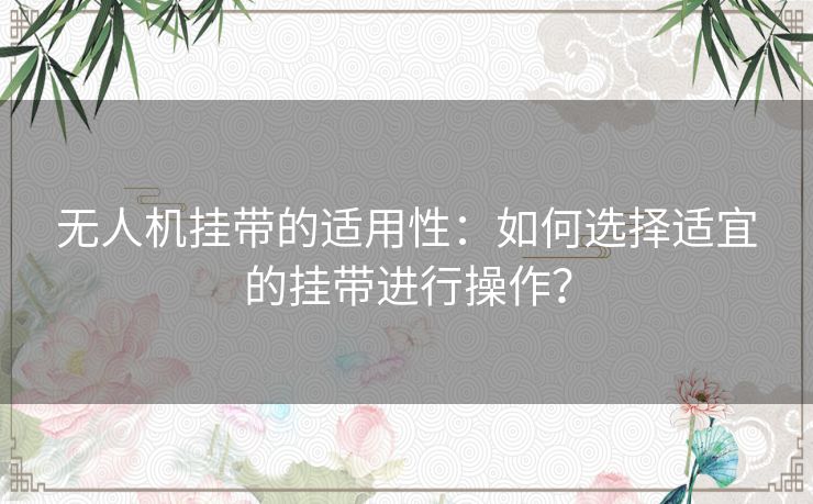 无人机挂带的适用性:如何选择适宜的挂带进行操作? 无人机挂带的适用性:如何选择适宜的挂带进行操作?