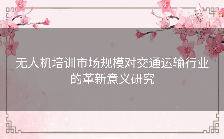 无人机培训市场规模对交通运输行业的革新意义研究 无人机培训市场规模对交通运输行业的革新意义研究