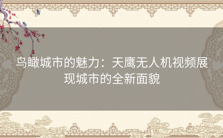 鸟瞰城市的魅力:天鹰无人机视频展现城市的全新面貌 鸟瞰城市的魅力:天鹰无人机视频展现城市的全新面貌