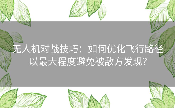 无人机对战技巧：如何优化飞行路径以最大程度避免被敌方发现？