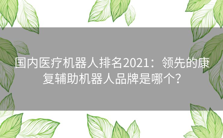 国内医疗机器人排名2021:领先的康复辅助机器人品牌是哪个? 国内医疗机器人排名2021:领先的康复辅助机器人品牌是哪个?