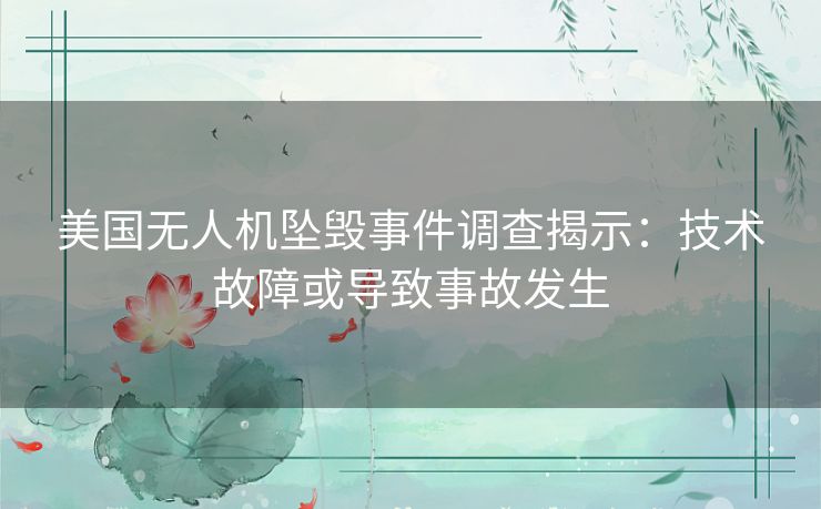 美国无人机坠毁事件调查揭示:技术故障或导致事故发生 美国无人机坠毁事件调查揭示:技术故障或导致事故发生