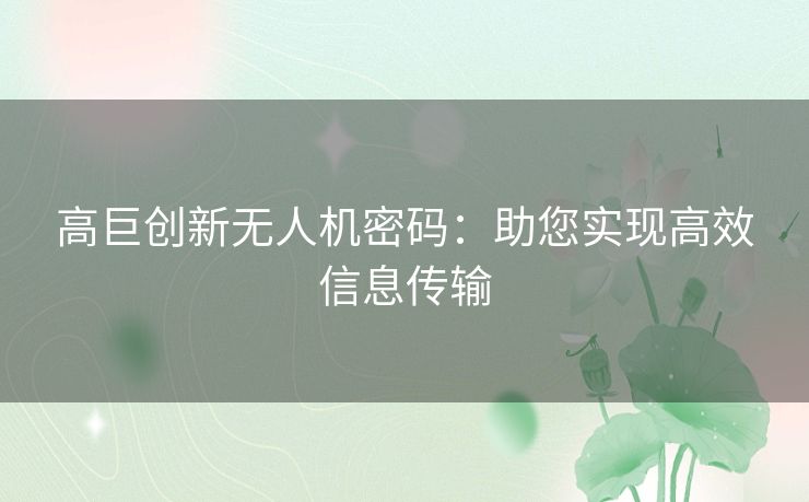 高巨创新无人机密码:助您实现高效信息传输 高巨创新无人机密码:助您实现高效信息传输