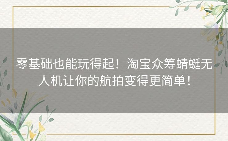 零基础也能玩得起!淘宝众筹蜻蜓无人机让你的航拍变得更简单! 零基础也能玩得起!淘宝众筹蜻蜓无人机让你的航拍变得更简单!