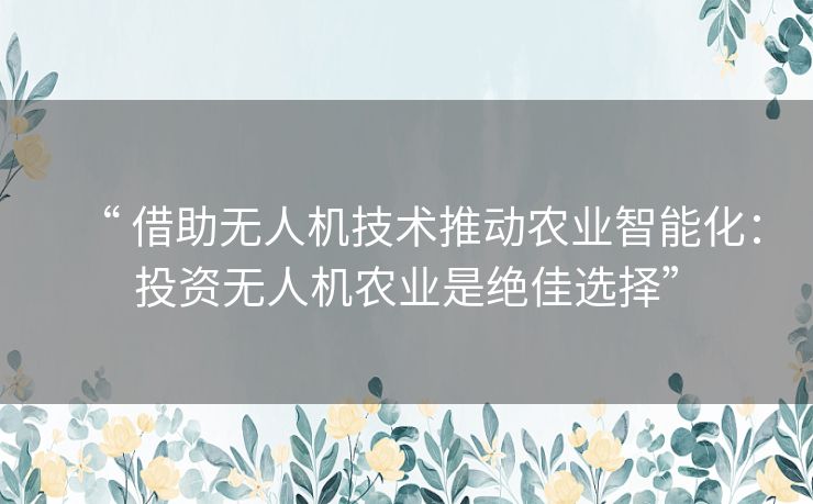 “ 借助无人机技术推动农业智能化:投资无人机农业是绝佳选择” “ 借助无人机技术推动农业智能化:投资无人机农业是绝佳选择”