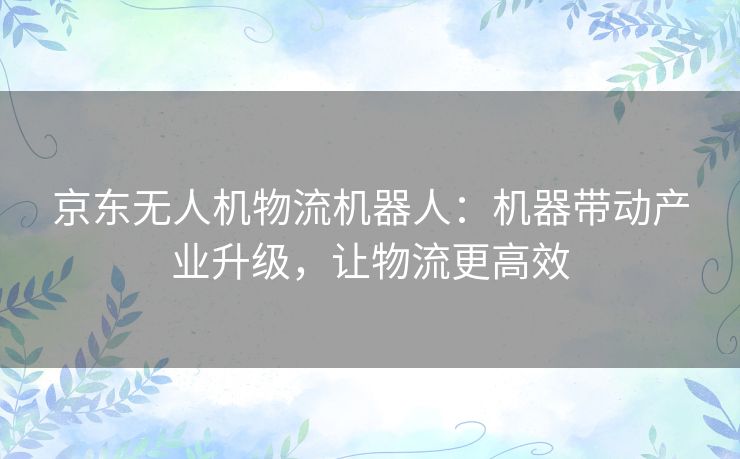 京东无人机物流机器人:机器带动产业升级,让物流更高效 京东无人机物流机器人:机器带动产业升级,让物流更高效