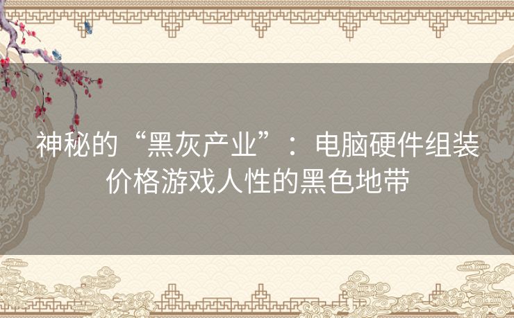 神秘的“黑灰产业”:电脑硬件组装价格游戏人性的黑色地带 神秘的“黑灰产业”:电脑硬件组装价格游戏人性的黑色地带