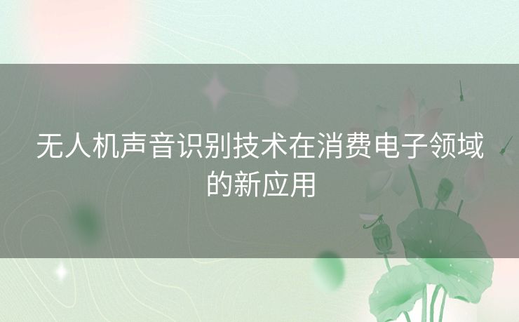 无人机声音识别技术在消费电子领域的新应用 无人机声音识别技术在消费电子领域的新应用