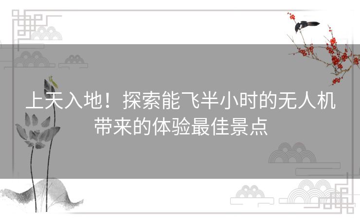 上天入地!探索能飞半小时的无人机带来的体验最佳景点 上天入地!探索能飞半小时的无人机带来的体验最佳景点