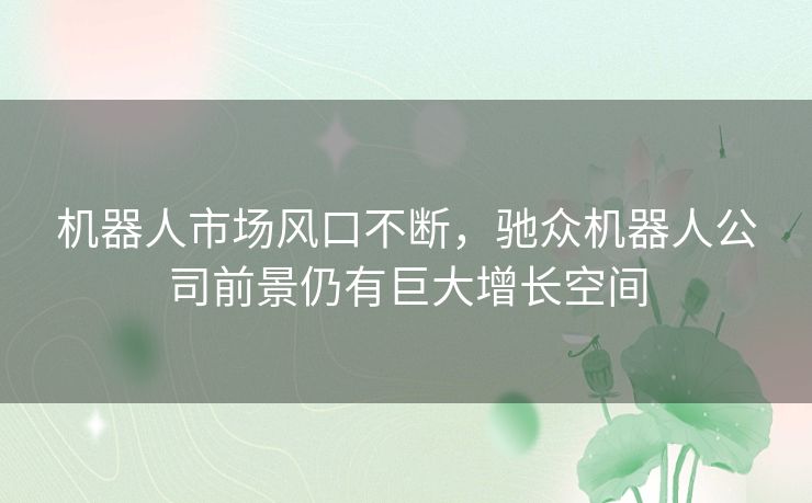 机器人市场风口不断,驰众机器人公司前景仍有巨大增长空间 机器人市场风口不断,驰众机器人公司前景仍有巨大增长空间