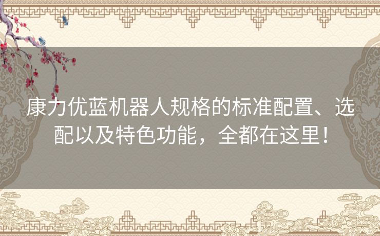 康力优蓝机器人规格的标准配置、选配以及特色功能,全都在这里! 康力优蓝机器人规格的标准配置、选配以及特色功能,全都在这里!