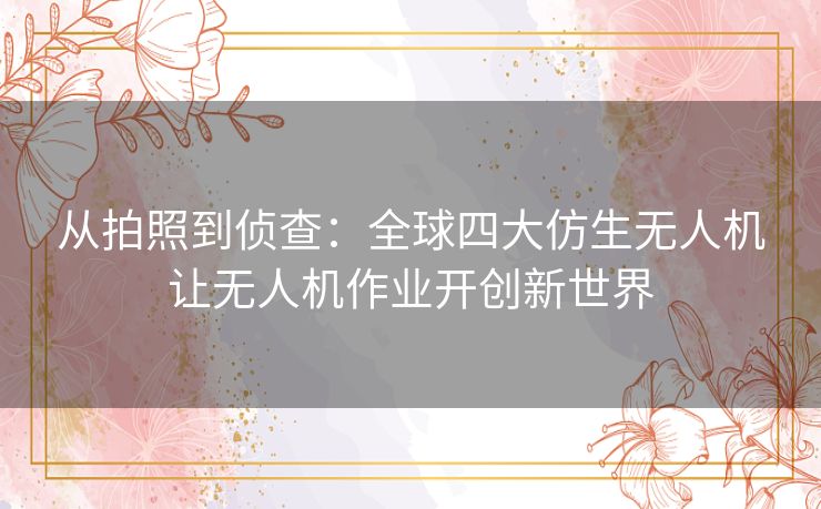 从拍照到侦查:全球四大仿生无人机让无人机作业开创新世界 从拍照到侦查:全球四大仿生无人机让无人机作业开创新世界