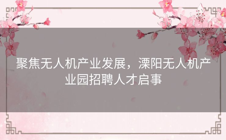 聚焦无人机产业发展，溧阳无人机产业园招聘人才启事