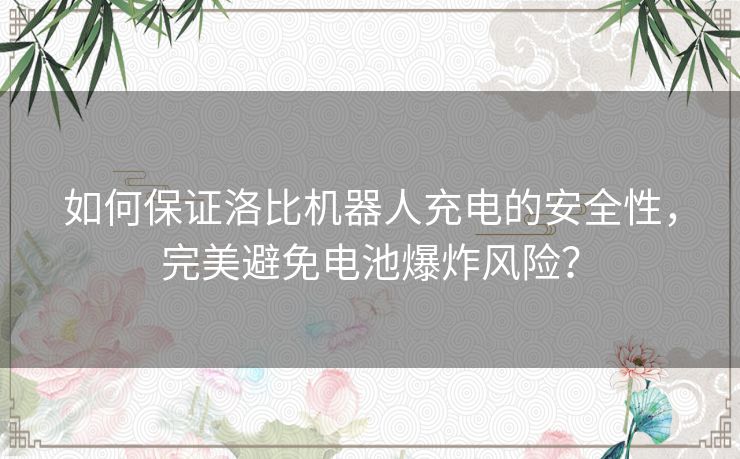 如何保证洛比机器人充电的安全性,完美避免电池爆炸风险? 如何保证洛比机器人充电的安全性,完美避免电池爆炸风险?