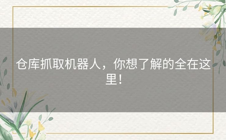 仓库抓取机器人,你想了解的全在这里! 仓库抓取机器人,你想了解的全在这里!
