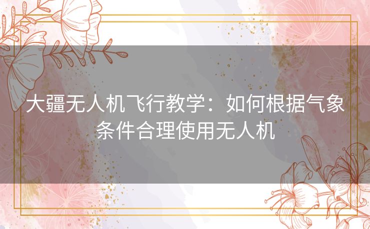 大疆无人机飞行教学：如何根据气象条件合理使用无人机
