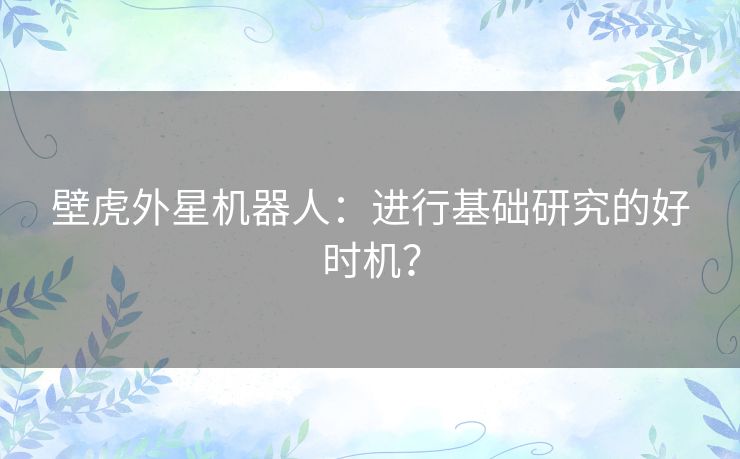 壁虎外星机器人:进行基础研究的好时机? 壁虎外星机器人:进行基础研究的好时机?