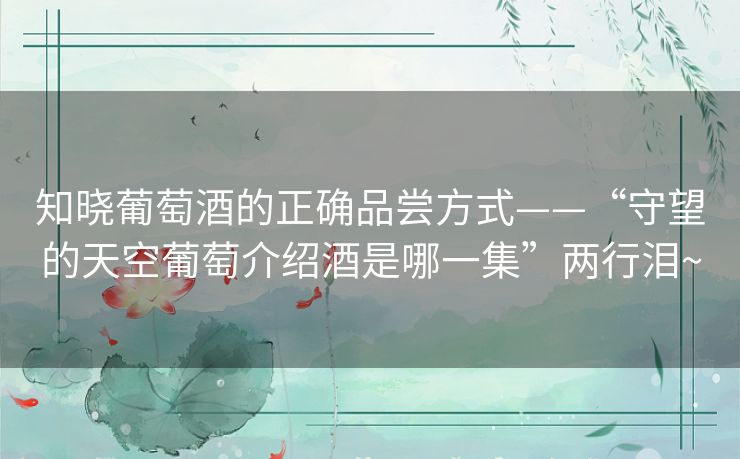 知晓葡萄酒的正确品尝方式——“守望的天空葡萄介绍酒是哪一集”两行泪~