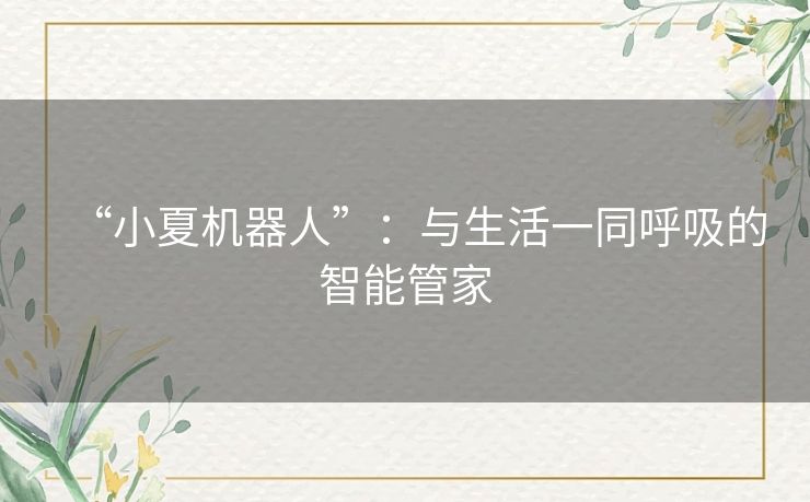 “小夏机器人”:与生活一同呼吸的智能管家 “小夏机器人”:与生活一同呼吸的智能管家
