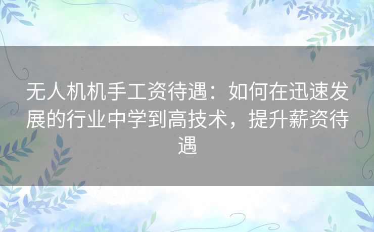无人机机手工资待遇：如何在迅速发展的行业中学到高技术，提升薪资待遇