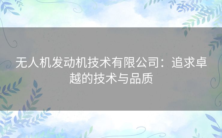 无人机发动机技术有限公司:追求卓越的技术与品质 无人机发动机技术有限公司:追求卓越的技术与品质