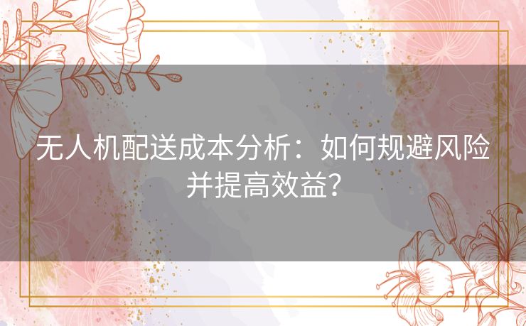 无人机配送成本分析：如何规避风险并提高效益？