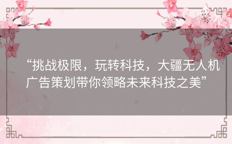 “挑战极限,玩转科技,大疆无人机广告策划带你领略未来科技之美” “挑战极限,玩转科技,大疆无人机广告策划带你领略未来科技之美”