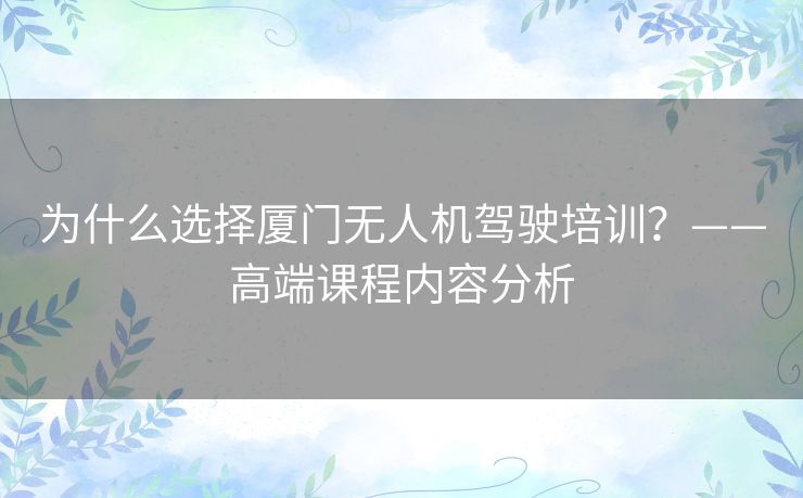 为什么选择厦门无人机驾驶培训?——高端课程内容分析 为什么选择厦门无人机驾驶培训?——高端课程内容分析